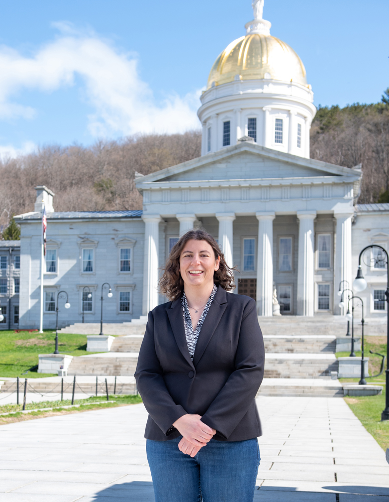 Monique Priestley in front of the Vermont State House